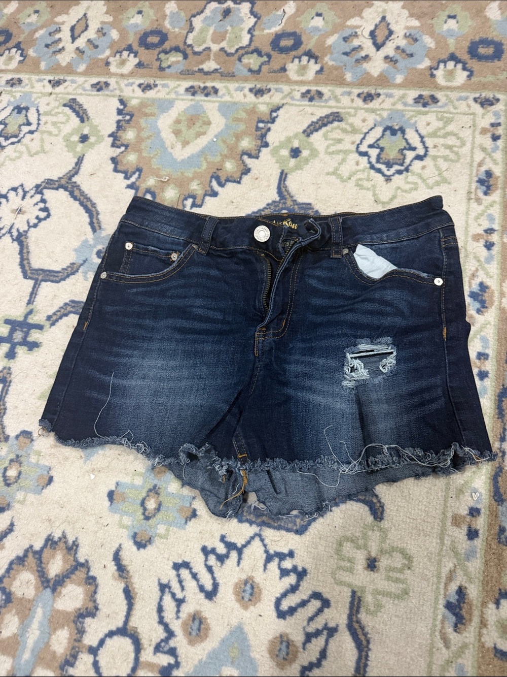 Indigo Rein Dark Blue Distressed Denim Shorts